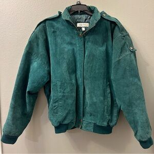 Original Vintage 80’s Leather Jacket Green Bomber size Medium Retro at its Best!